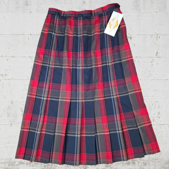 70s Vintage Pendleton Red Gray Tartan Deadstock Worsted Wool Midi Skirt Size 16 - Picture 7 of 8